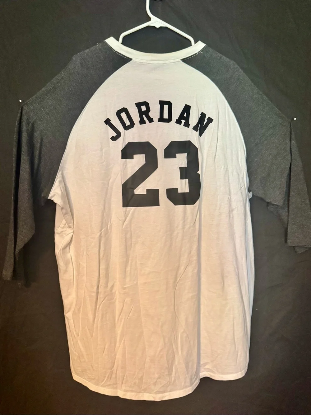 Jordan Men's White Baseball Raglan Long Sleeve Shirt with Gray Sleeves
